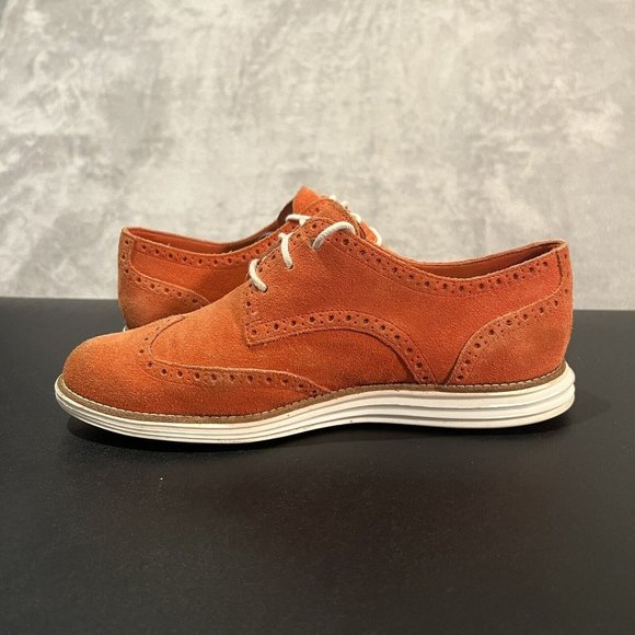 Cole Haan Lunargrand Wingtip Oxford Women's 8 B Orange Suede Dress Casual Shoes - Picture 7 of 10